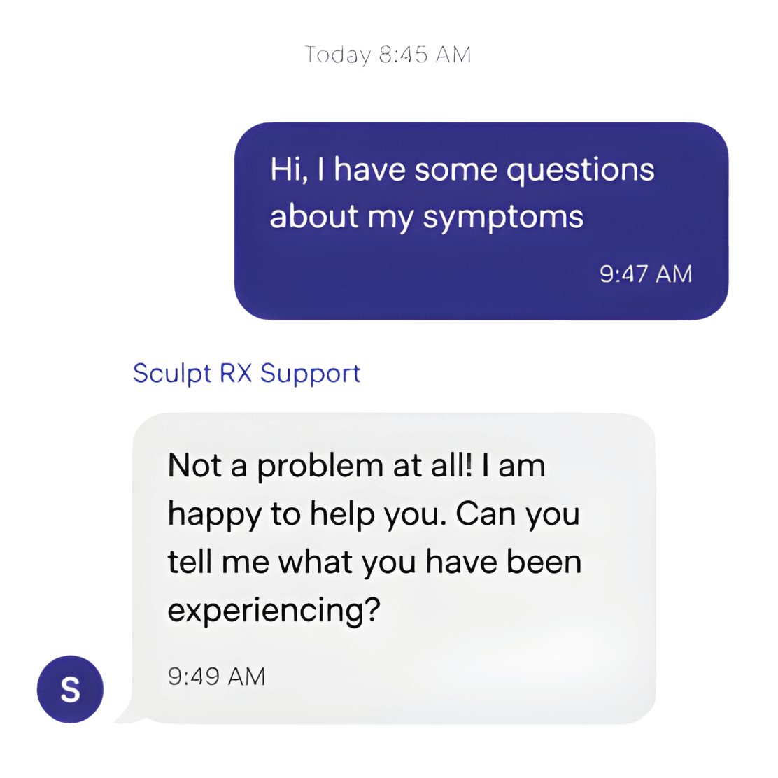 Text conversation showing responsive nurse support